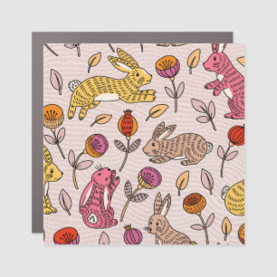 Colorful Bunnies: Cute Floral Vintage. Car Magnet