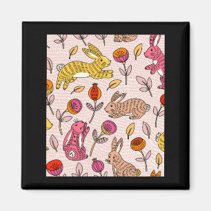 Colorful bunnies cute floral vintage t shirt magnet