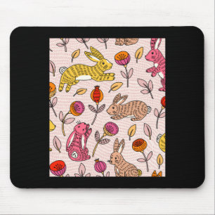Colorful bunnies cute floral vintage t shirt mouse pad