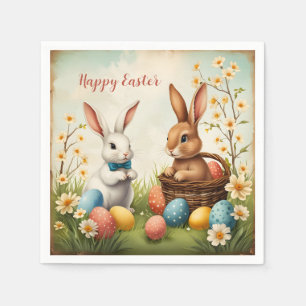 Colorful Bunnies Easter Eggs & Flowers Napkins