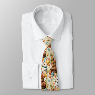 Colorful Bunnies Easter Eggs & Flowers Pattern Neck Tie