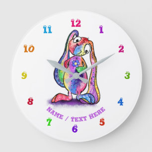 Colorful Bunny Clock with Custom Text