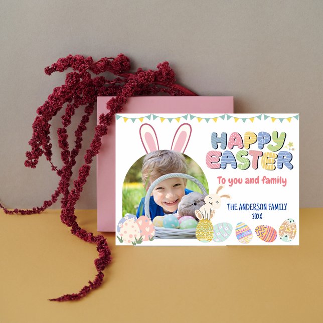 Colorful Bunny Easter Egg Photo Card (Colorful Bunny Easter Egg Photo Card)
