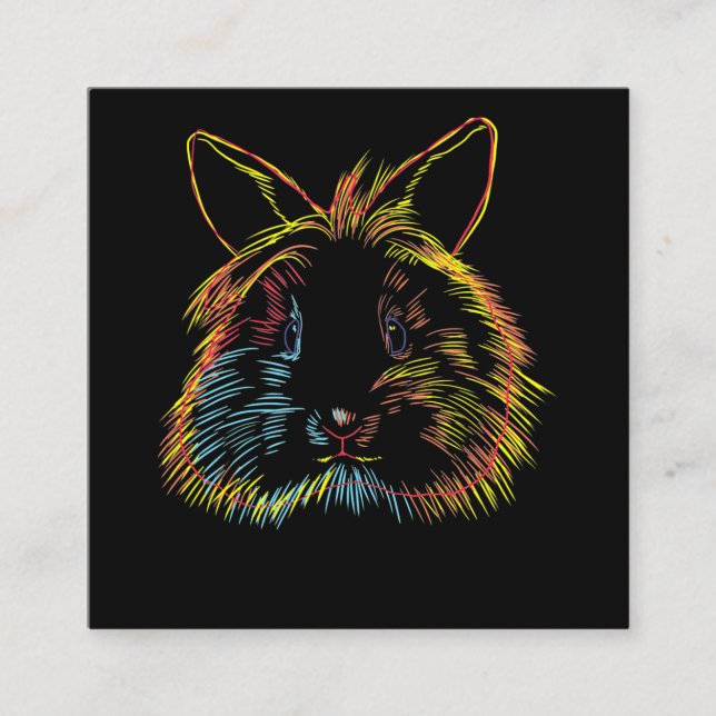 Colorful Bunny Lionhead Rabbit Square Business Card (Front)