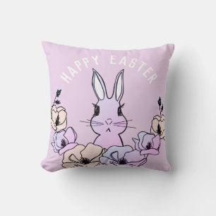 Colorful Bunny Magnolia Flower Easter Throw Pillow