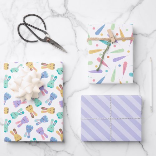 Colorful Bunny Pattern  Feathers Pattern Easter Wrapping Paper Sheets