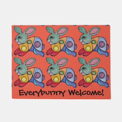 Colorful Bunny Rabbit Abstract Coral Funny Welcome Doormat