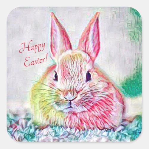 Colorful Bunny Rabbit Customizable Happy Easter Square Sticker