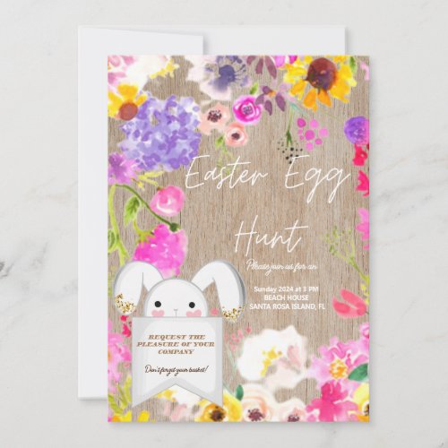 Colorful Bunny Rabbit Easter Egg Hunt Brunch  Invi Invitation