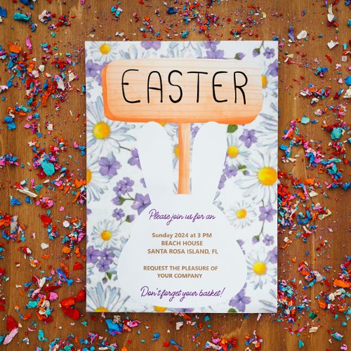 Colorful Bunny Rabbit Easter Egg Hunt Brunch  Invi Invitation