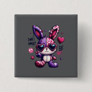 Colorful Bunny with Peace Symbol Design  Button