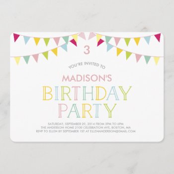 Colorful Bunting | Birthday Invitation by FINEandDANDY at Zazzle