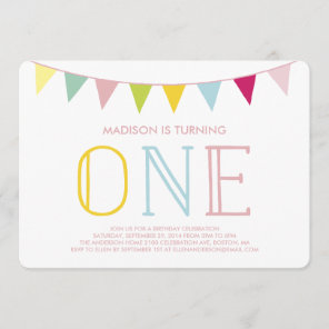Colorful Bunting | First Birthday Invitation