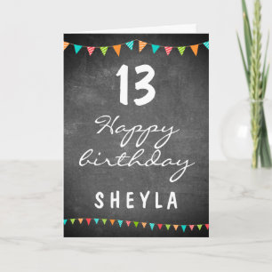Colorful Bunting Flags Chalkboard Kids Birthday Card