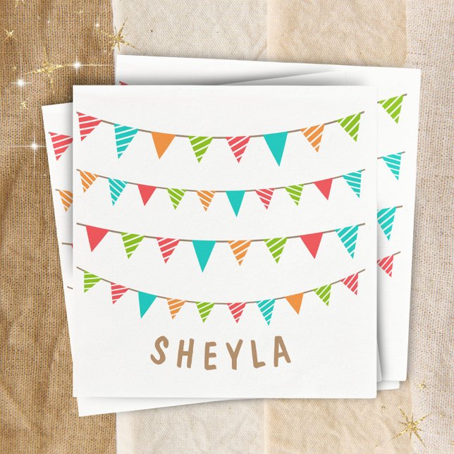 Colorful Bunting Flags Name Kids Birthday Party Napkins (Creator Uploaded)