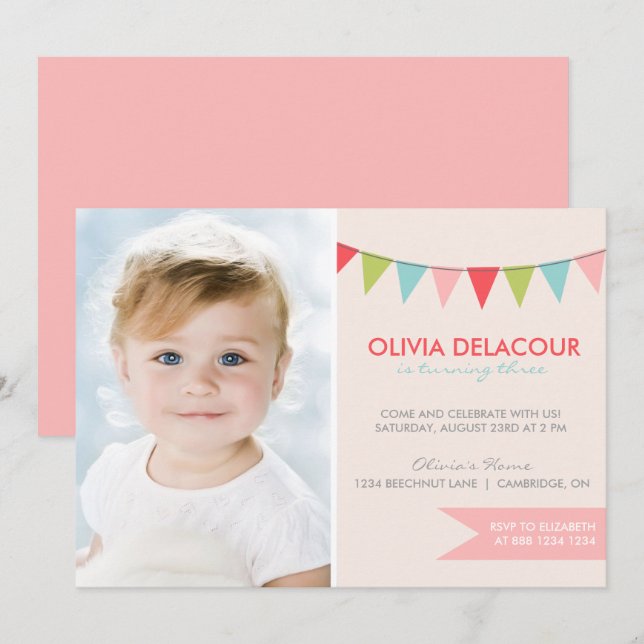 Colorful Bunting Kids Birthday Party Invitation (Front/Back)