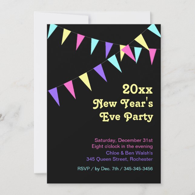 Colorful Bunting New Year's Invitation (Front)