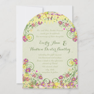 Colorful Bunting Pennant Swirly Floral Wedding Invitation