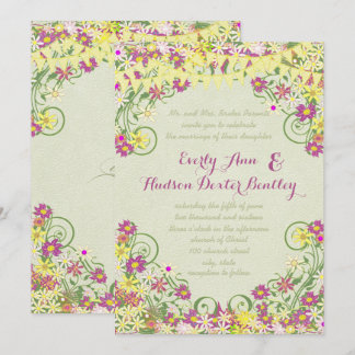 Colorful Bunting Pennant Swirly Floral Wedding Invitation