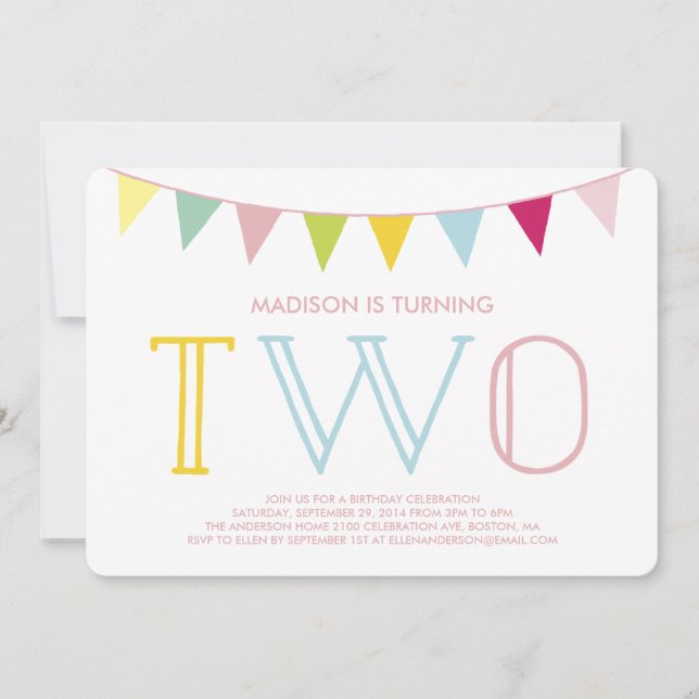 Colorful Bunting | Second Birthday Invitation (Front)