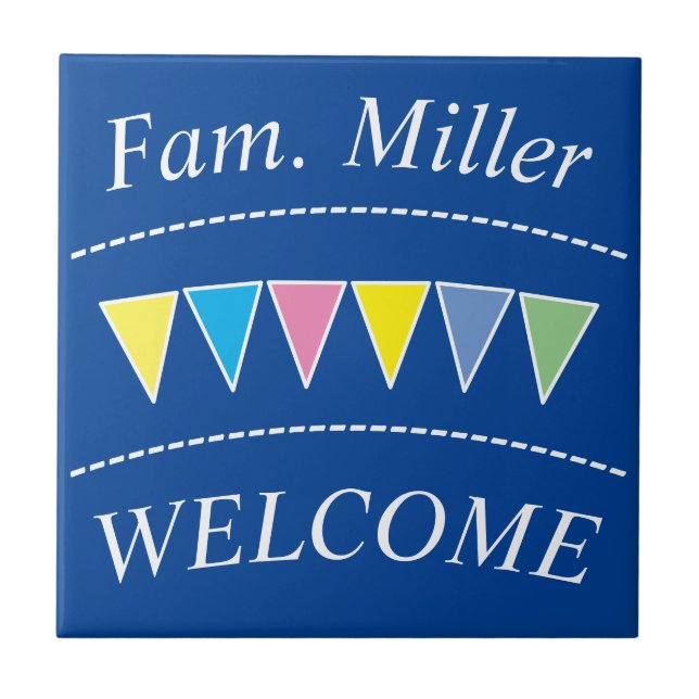 Colorful Bunting Welcome Ceramic Tile (Front)