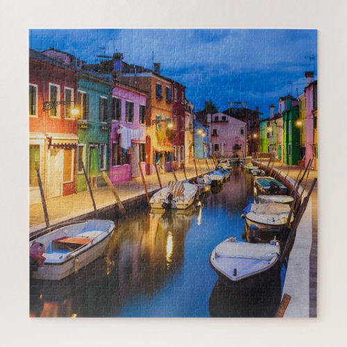 Colorful Burano Houses At Night Venice Italy Jigsaw Puzzle
