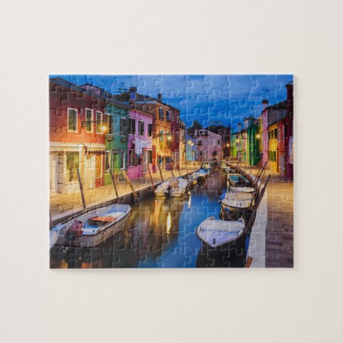 Colorful Burano Houses At Night Venice Italy Jigsaw Puzzle
