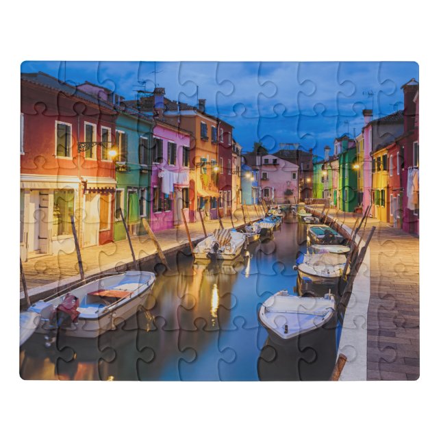 Colorful Burano Houses At Night Venice Italy Jigsaw Puzzle (Puzzle Horizontal)