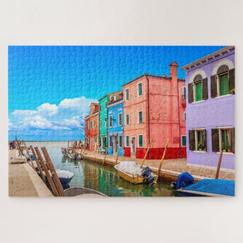 Colorful Burano Houses With Boats Venice Italy Jigsaw Puzzle