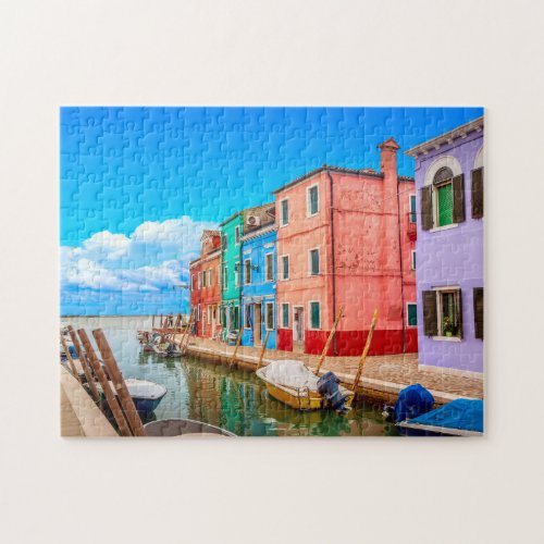 Colorful Burano Houses With Boats Venice Italy Jigsaw Puzzle