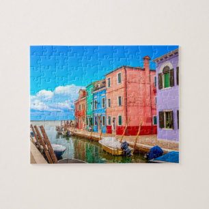 Colorful Burano Houses With Boats Venice Italy Jigsaw Puzzle