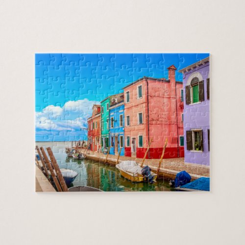 Colorful Burano Houses With Boats Venice Italy Jigsaw Puzzle