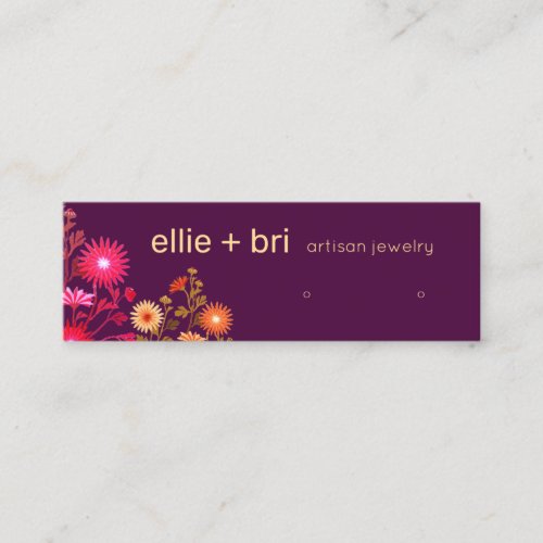 Colorful Burgundy Floral Boho Earring Display Mini Business Card