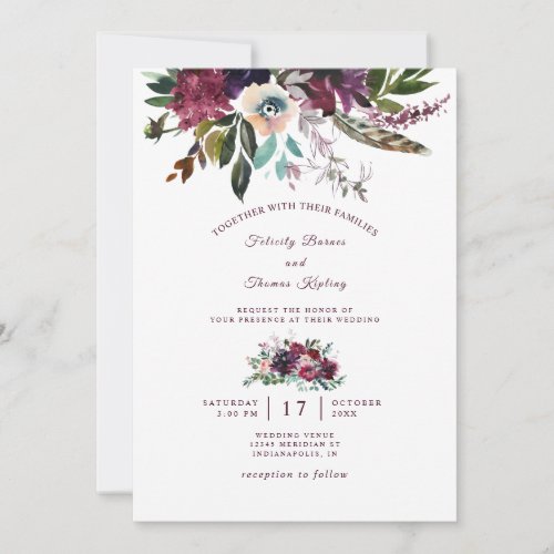 Colorful Burgundy Floral Wedding Invitation