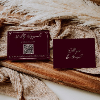 Colorful Burgundy QR Code Hand Written Wedding RSVP Card