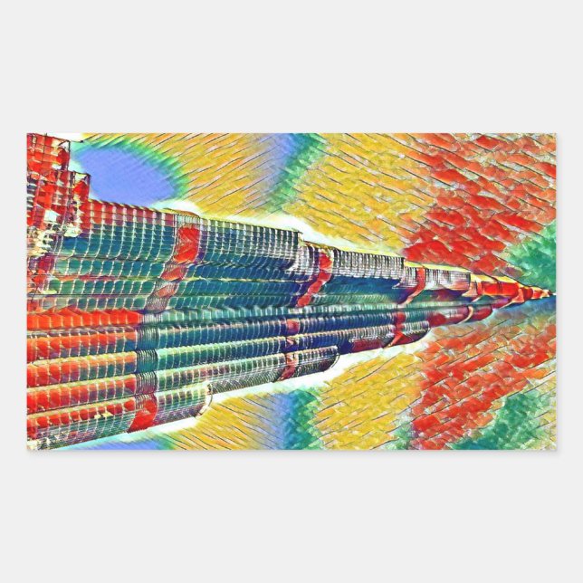 Colorful Burj Khalifa colorful painting Rectangular Sticker (Front)