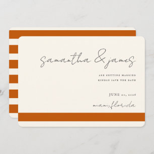 Colorful Burnt Orange Stripes Handwritten Script Save The Date