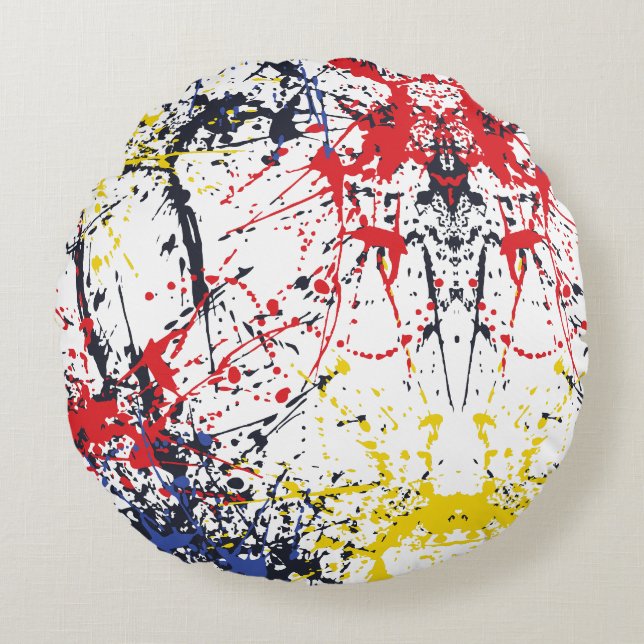 Colorful Burst: A Play of Random Splashes Round Pillow (Front)