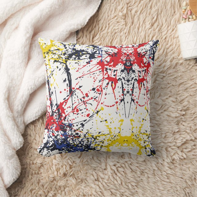 Colorful Burst: A Play of Random Splashes Throw Pillow (Blanket)