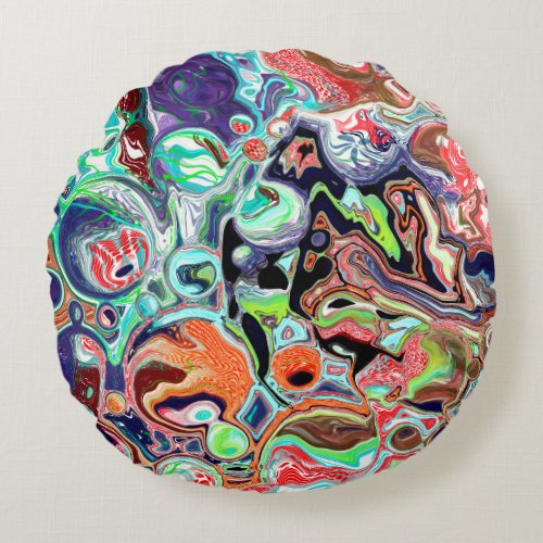 Colorful Burst of Fluid Art   Round Pillow