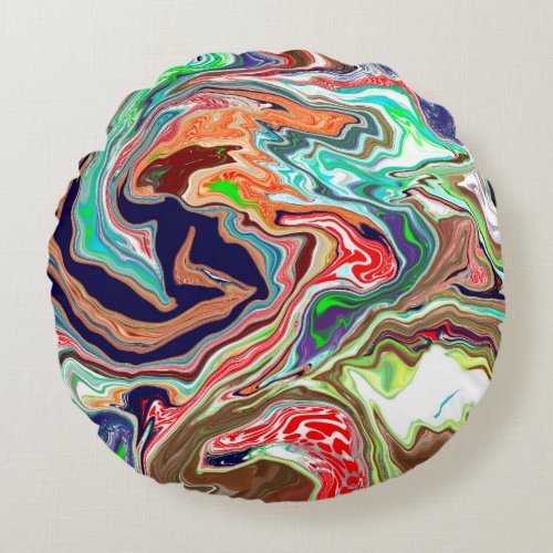 Colorful Burst of Marble Fluid Art    Round Pillow