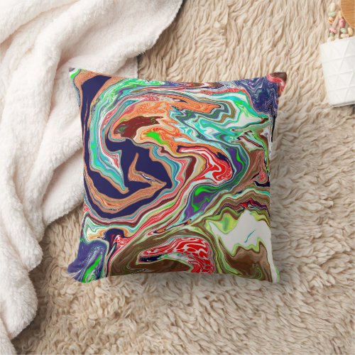 Colorful Burst of Marble Fluid Art     Throw Pillow