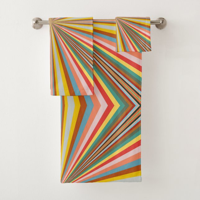 Colorful Burst Of Retro Stripes  Bath Towel Set (Insitu)