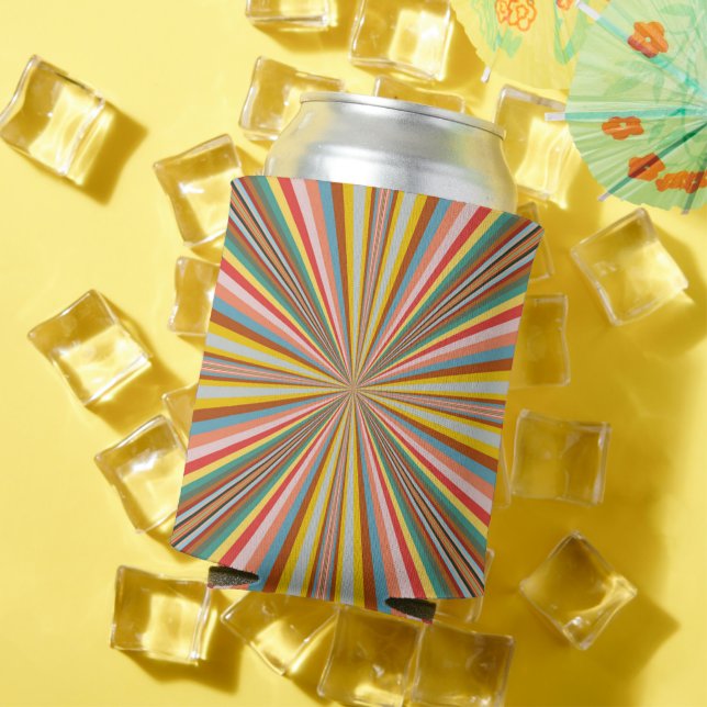Colorful Burst Of Retro Stripes  Can Cooler (In Situ Summer)