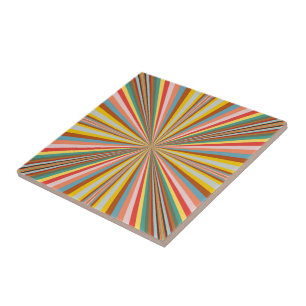 Colorful Burst Of Retro Stripes Ceramic Tile