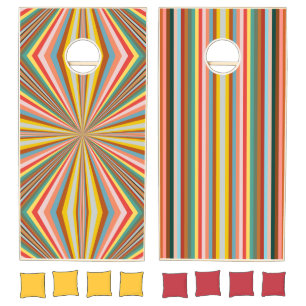 Colorful Burst Of Retro Stripes Cornhole Set