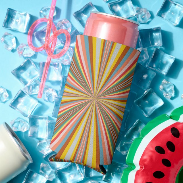Colorful Burst Of Retro Stripes  Seltzer Can Cooler (In Situ Summer)