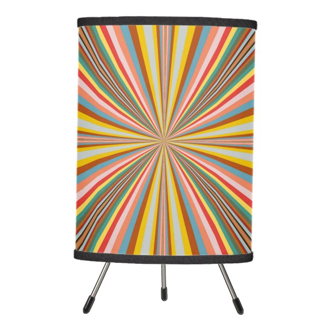 Colorful Burst Of Retro Stripes  Tripod Lamp (Front)