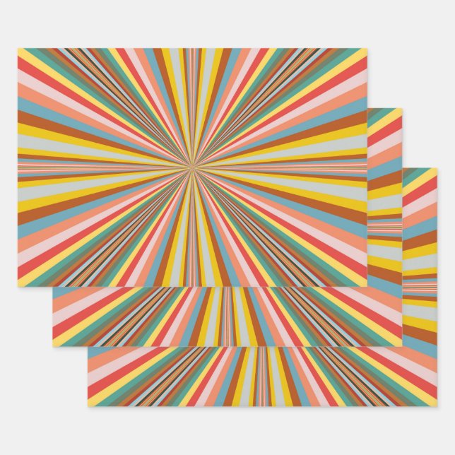 Colorful Burst Of Retro Stripes  Wrapping Paper Sheets (Set)
