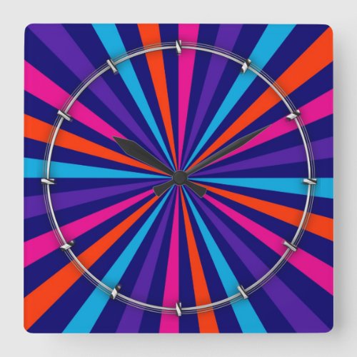 Colorful Burst Spinning Wheel Design Square Wall Clock
